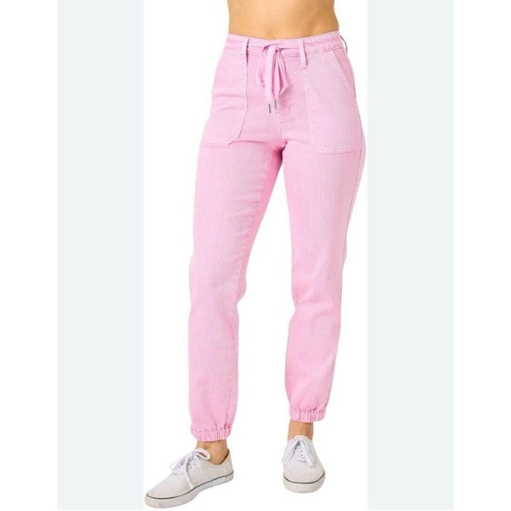 Judy Blue High Rise Garment Dyed Pink Denim Jogger Sz 5/27 Stretch - Picture 3 of 16